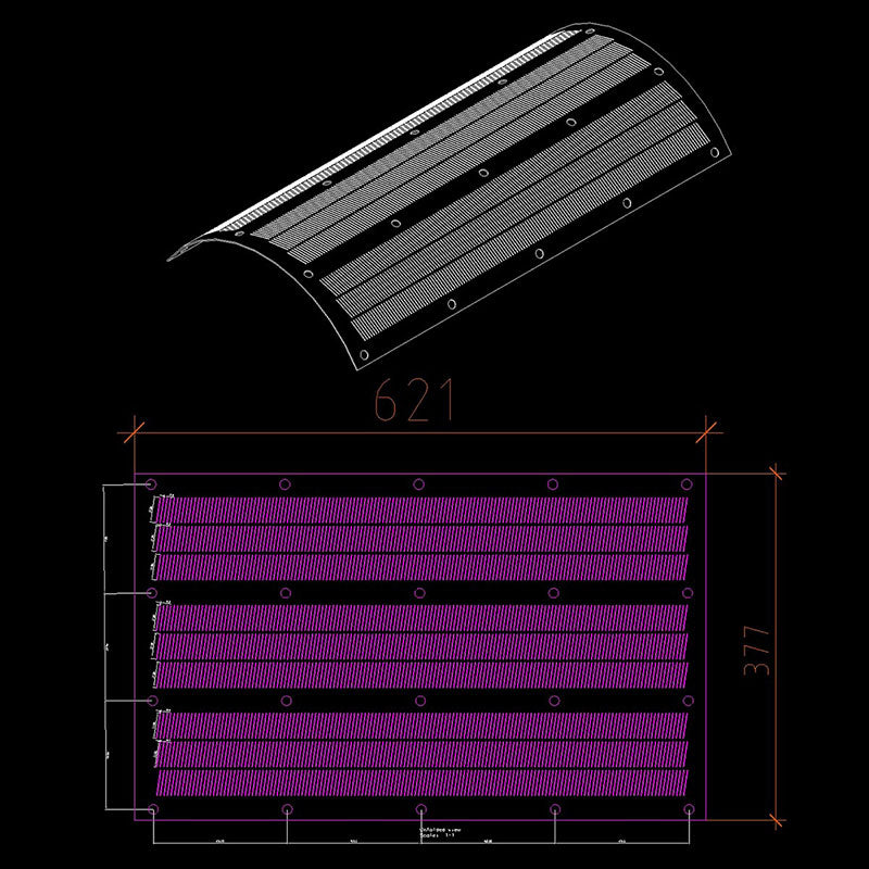 Guide to measuring a multi-sided polishing screen, including key dimensions and hole specifications after flattening.